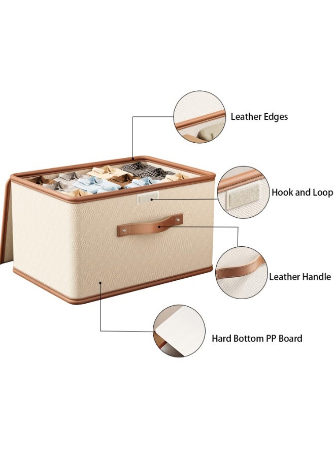 LODROC 2 Pack Storage Bins with Lids, Collapsible Closet Organizer Container, Fabric Organizer Box with Handles, Decorative Storage Boxes with Lids for Organizing Clothes, Books, File, White, Medium - Image 5